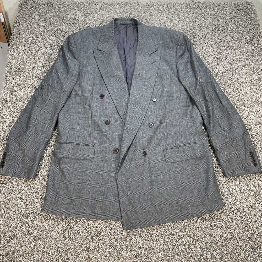 Loro Piana Wool Blazer Men's 42R (EU 52) Grey Glen Plaid Double Breasted